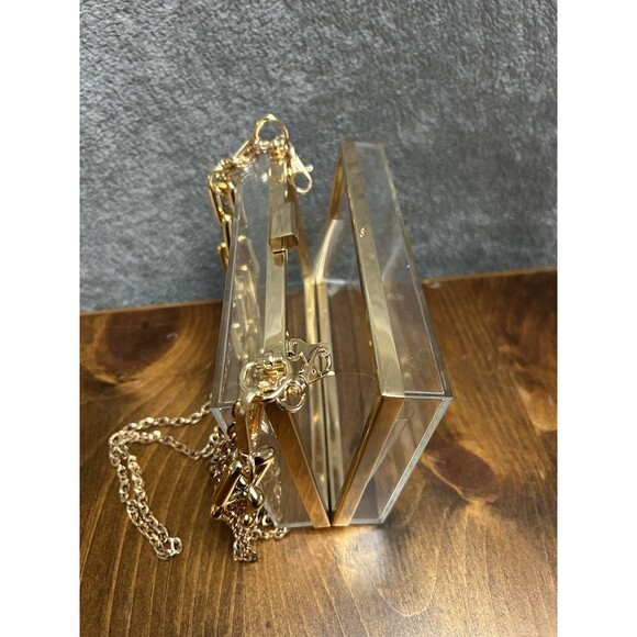 Clear Lucite Box Purse Adjustable Goldstone Straps For Shoulder Or Hand Carry - Picture 5 of 5